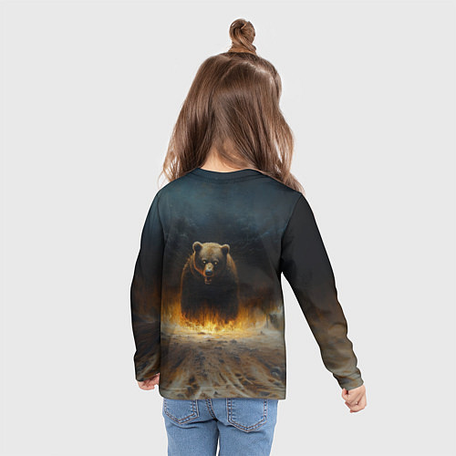 Детский лонгслив Русский медведь в огненном поле / 3D-принт – фото 6