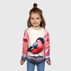 Лонгслив детский Снегирь на розовом, цвет: 3D-принт — фото 2