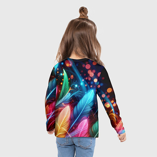 Детский лонгслив Яркие красочные неоновые перья / 3D-принт – фото 6