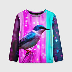 Лонгслив детский Ласточка на фиолетовой стене, цвет: 3D-принт