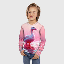 Лонгслив детский Гусь на розовом озере, цвет: 3D-принт — фото 2