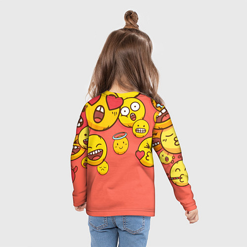 Детский лонгслив Смайлы на красном фоне / 3D-принт – фото 6