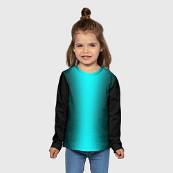 Лонгслив детский Чёрный и неоновый голубой градиент по центру, цвет: 3D-принт — фото 2