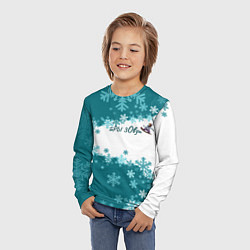 Лонгслив детский Горы зовут сноуборд бирюза, цвет: 3D-принт — фото 2