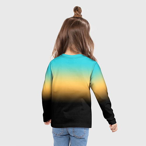 Детский лонгслив Sport бирюзово-жёлто-чёрный градиент с полосой / 3D-принт – фото 6