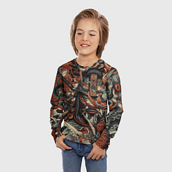 Лонгслив детский Драконы и самураи в стиле ирезуми, цвет: 3D-принт — фото 2
