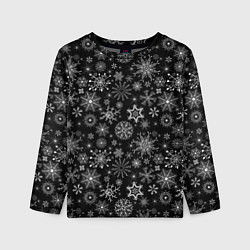 Лонгслив детский Белые снежинки на черном, цвет: 3D-принт