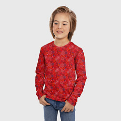 Лонгслив детский Алый красный деревенский абстрактный узор, цвет: 3D-принт — фото 2