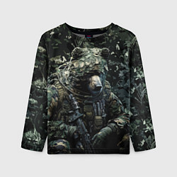 Лонгслив детский Медведь снайпер в лиственном камуфляже, цвет: 3D-принт
