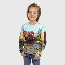 Лонгслив детский Маленький человек-паук в городе, цвет: 3D-принт — фото 2