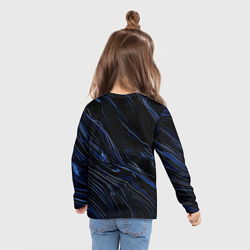 Детский лонгслив Чёрно-синий абстракция линии / 3D-принт – фото 6