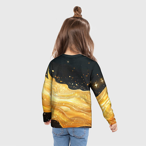 Детский лонгслив Золотистая материя на черном фоне / 3D-принт – фото 6