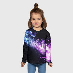 Лонгслив детский Фиолетово-синяя абстрактная волна, цвет: 3D-принт — фото 2