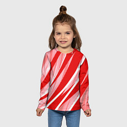 Лонгслив детский Красно-белый абстракция с полосами, цвет: 3D-принт — фото 2