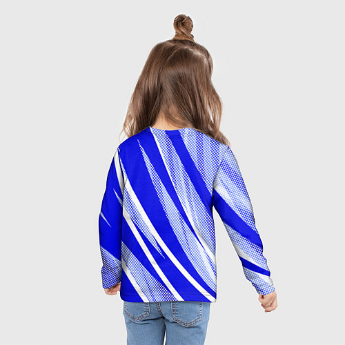 Детский лонгслив Абстрактный синий полосатый / 3D-принт – фото 6