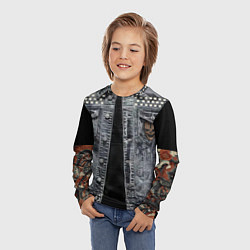 Лонгслив детский Джинсовка с черепом и татуировкой дракона, цвет: 3D-принт — фото 2