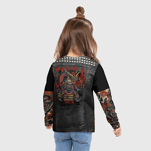 Детский лонгслив Джинсовка с татуировкой дракона и самурая - имитац / 3D-принт – фото 6