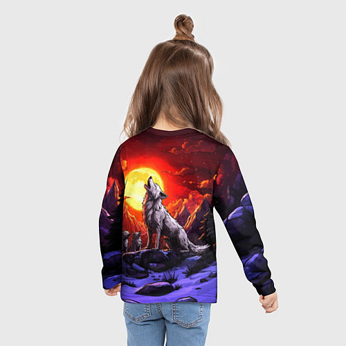 Детский лонгслив Белый волк воет на луну / 3D-принт – фото 6