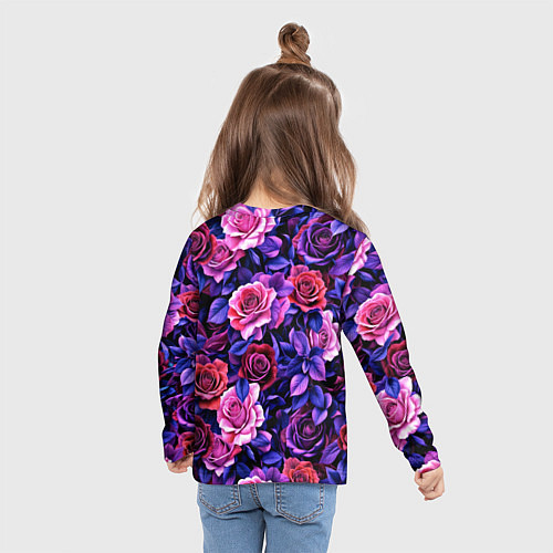 Детский лонгслив Разноцветные цветы - синие розы паттерн / 3D-принт – фото 6