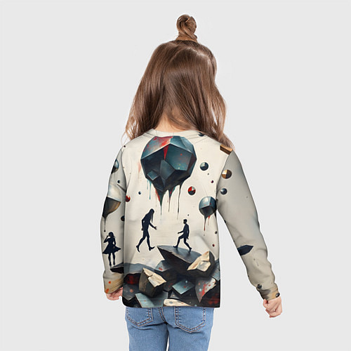 Детский лонгслив Сюрреалистичные люди и камни / 3D-принт – фото 6