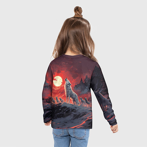 Детский лонгслив Волк воет на красную луну / 3D-принт – фото 6