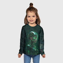 Лонгслив детский Девушка-андроид в зелёных тонах, цвет: 3D-принт — фото 2
