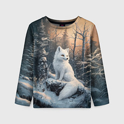 Лонгслив детский Белый лисенок в зимнем лесу, цвет: 3D-принт