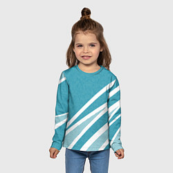 Лонгслив детский Бело-голубой абстракция с полосами, цвет: 3D-принт — фото 2