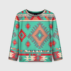 Лонгслив детский Оранжево бирюзовый геометрический узор в стиле ацт, цвет: 3D-принт