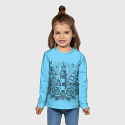 Лонгслив детский Маяк с розами и кораблем, цвет: 3D-принт — фото 2