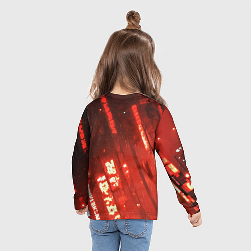 Детский лонгслив Черный Бэтмен на фоне красного города / 3D-принт – фото 6