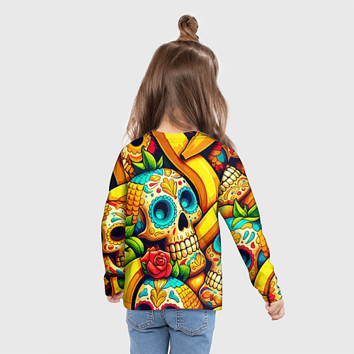 Детский лонгслив Colorfull skulls and bananas - pop art pattern / 3D-принт – фото 6