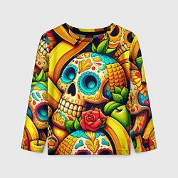Лонгслив детский Colorfull skulls and bananas - pop art pattern, цвет: 3D-принт