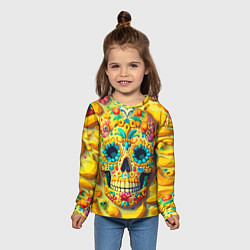 Лонгслив детский Красочный летний паттерн с черепом - нейроарт, цвет: 3D-принт — фото 2