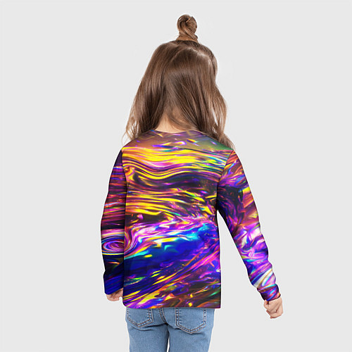 Детский лонгслив Неоновые полосы текстура / 3D-принт – фото 6