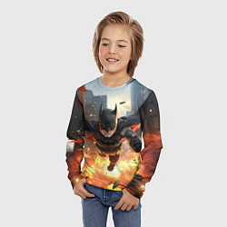 Лонгслив детский Бэтмен в полете над огнем, цвет: 3D-принт — фото 2