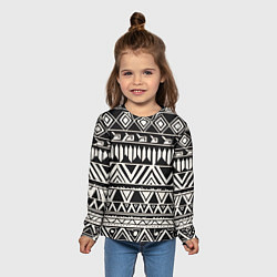 Лонгслив детский Черно белый орнамент в этническом стиле, цвет: 3D-принт — фото 2