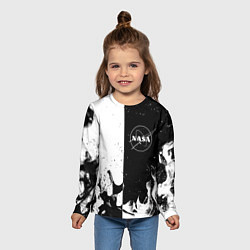 Лонгслив детский Nasa черно белый огонь, цвет: 3D-принт — фото 2