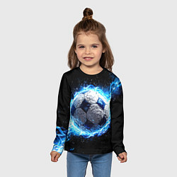 Лонгслив детский Футбольный мяч в синем пламени, цвет: 3D-принт — фото 2