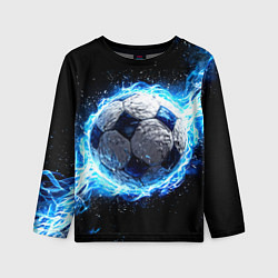 Лонгслив детский Футбольный мяч в синем пламени, цвет: 3D-принт
