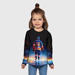 Лонгслив детский Хоккеист в синем пламени, цвет: 3D-принт — фото 2