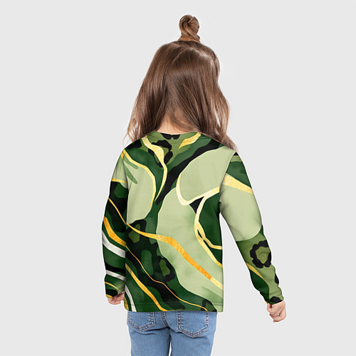 Детский лонгслив Зеленый природный паттерн / 3D-принт – фото 6