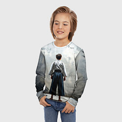 Лонгслив детский Боец айкидо на сером, цвет: 3D-принт — фото 2