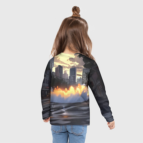 Детский лонгслив БМВ в вечернем городе / 3D-принт – фото 6