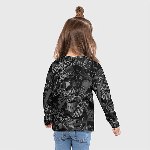 Детский лонгслив Кукрыниксы логотип на фоне гитар / 3D-принт – фото 6