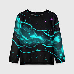 Лонгслив детский Голубые неоновые волны текстура, цвет: 3D-принт