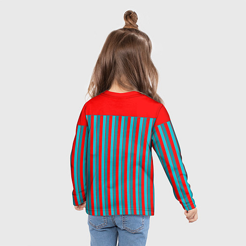 Детский лонгслив Красно синий комбинированный узор с полосами / 3D-принт – фото 6