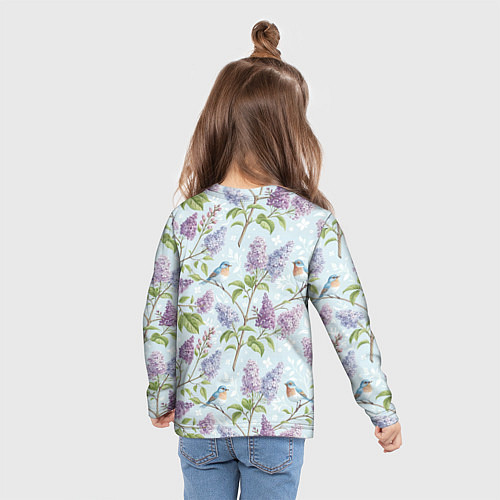 Детский лонгслив Птицы и сирень / 3D-принт – фото 6