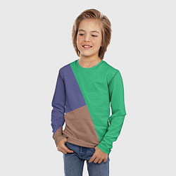 Лонгслив детский Триада зелёный фиолетовый и коричневый геометричны, цвет: 3D-принт — фото 2