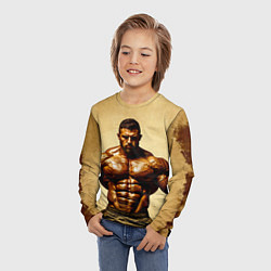 Лонгслив детский Бодибилдер на бежевом, цвет: 3D-принт — фото 2